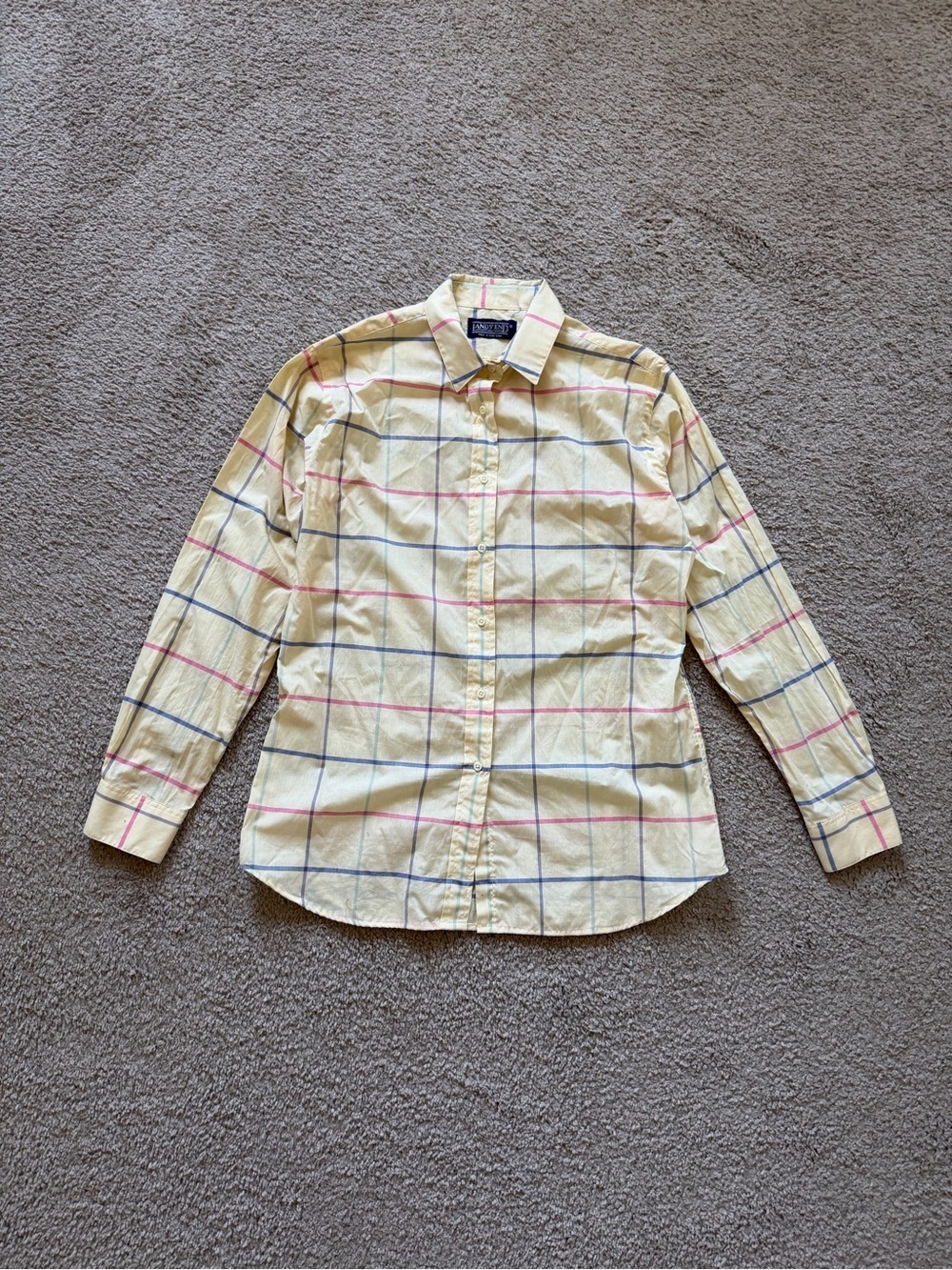 VTG ~ 1980s ~ Lands' End ~ Pastel Plaid Long Sleeve Button Down ~ Size 14